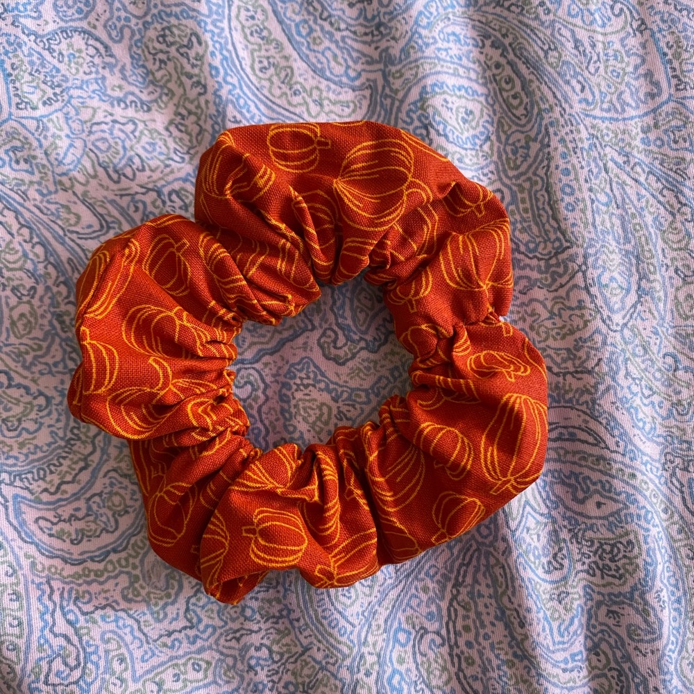 Handmade orange pumpkin scrunchie